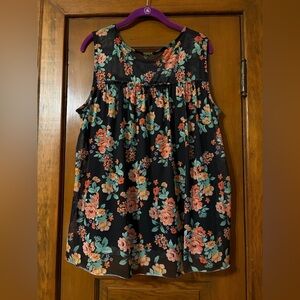 Floral Sleeveless Top - Black and Pink